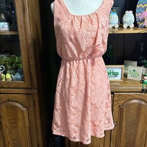 Maurices Peach Lace Sleeveless Blouson Dress Size Small EUC